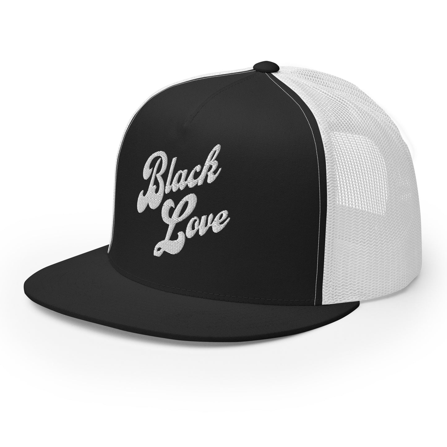 Side view of Black Love Snapback Hat