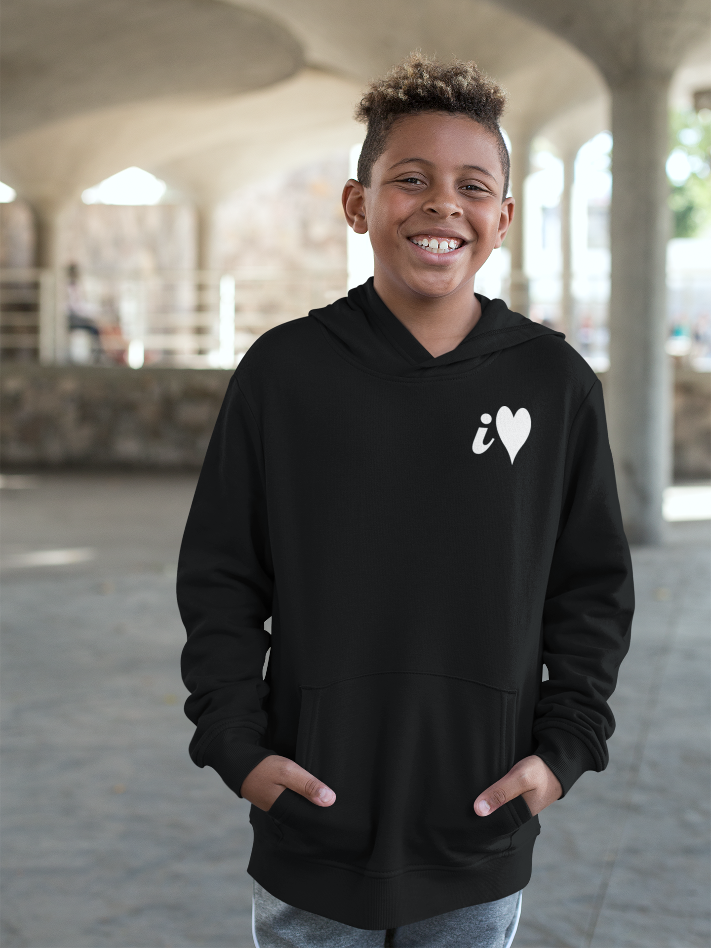 iLove Black Love Youth Heavy Hoodie F+B