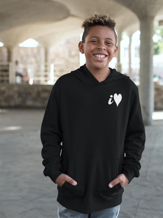 iLove Black Love Youth Heavy Hoodie F+B